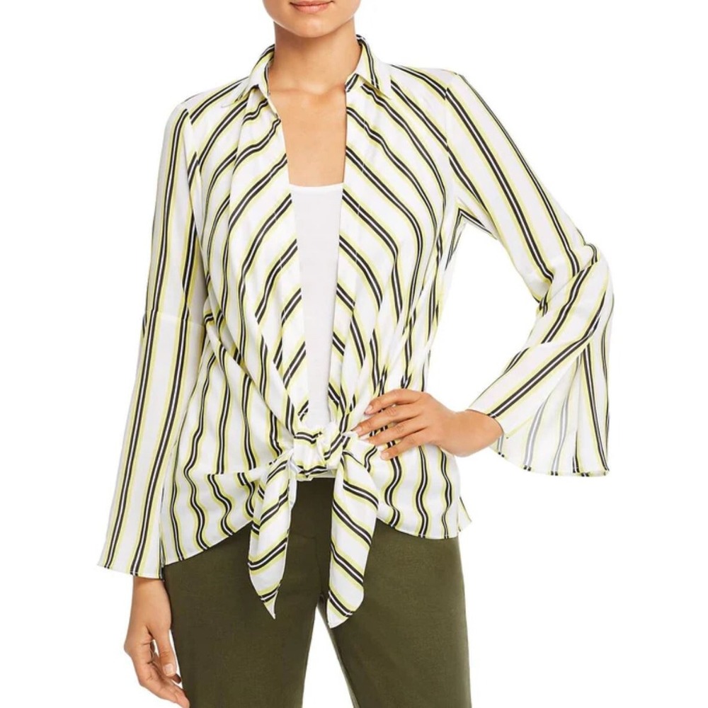 Kenneth Cole Women Striped Kimono Blouse & Tank Set Yellow White XXS KCMU9WT259